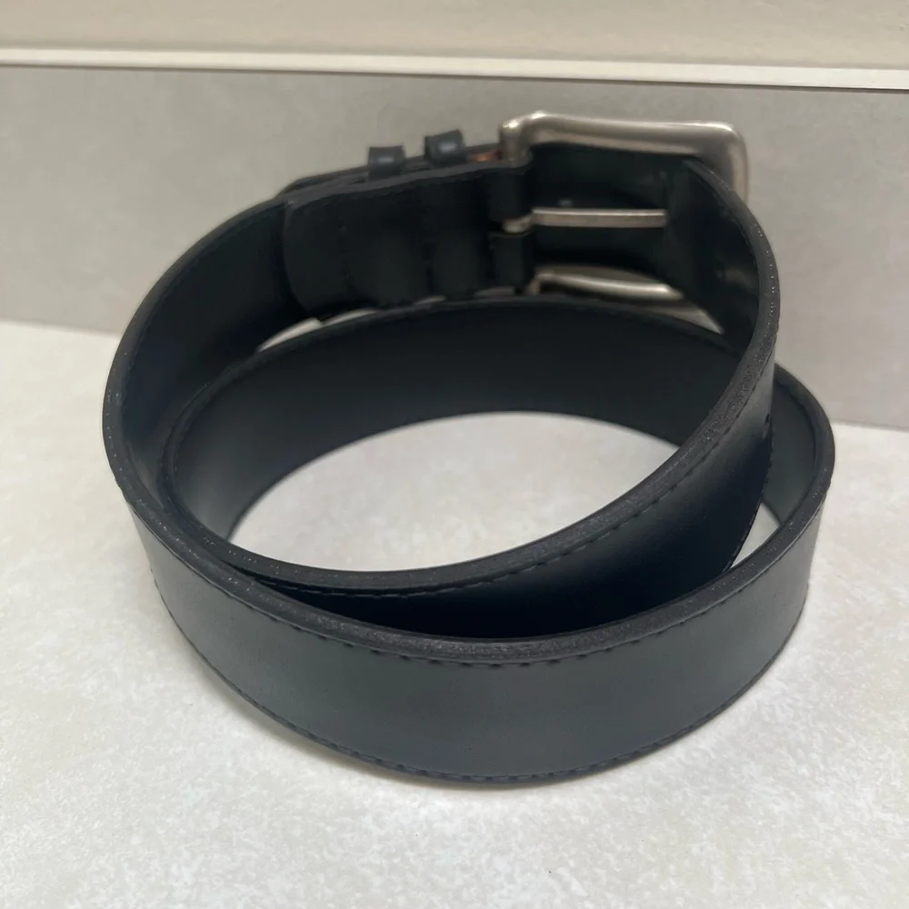 Vintage Schiaparelli Black Belt with Large Silver Buckle Size Small/Medium